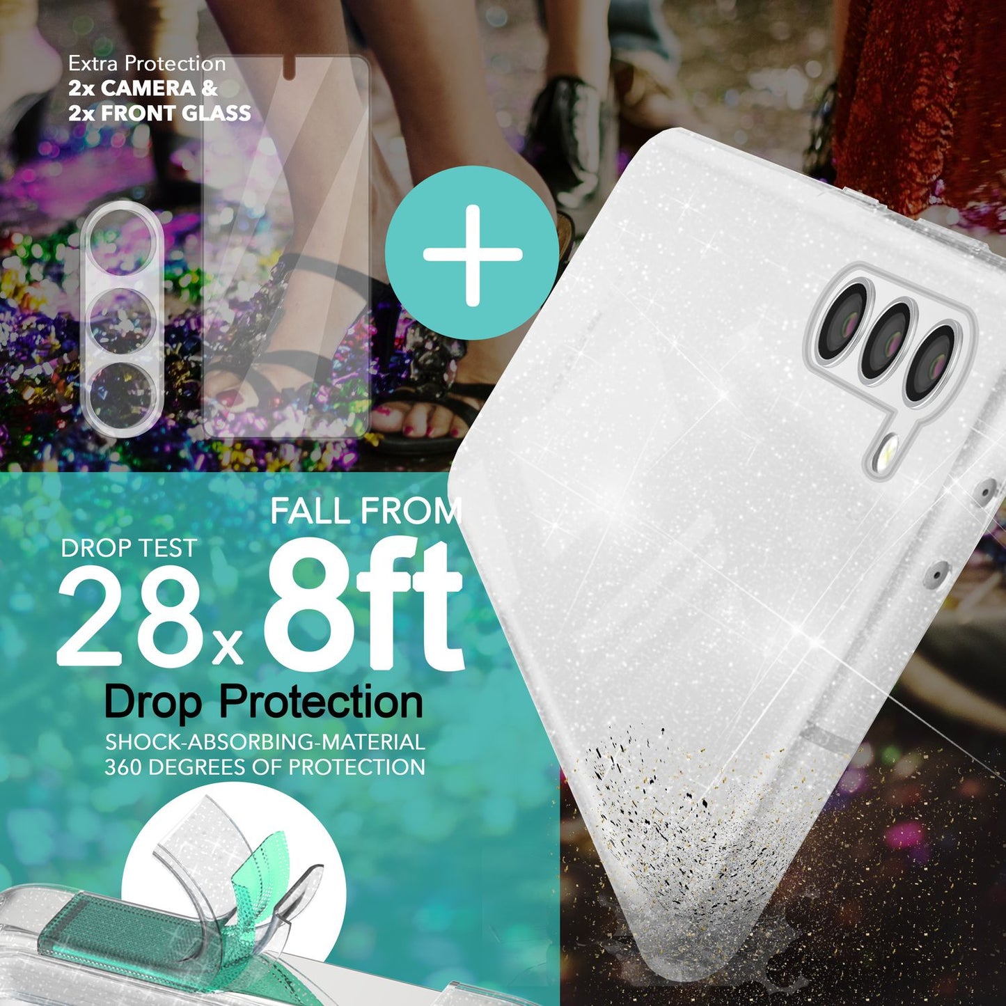 NALIA Glitzerhülle für Samsung Galaxy S23 Plus – Funkelndes Silikon Case – DAZZLIN (Transparent & Stoßfest) – Marke aus Berlin