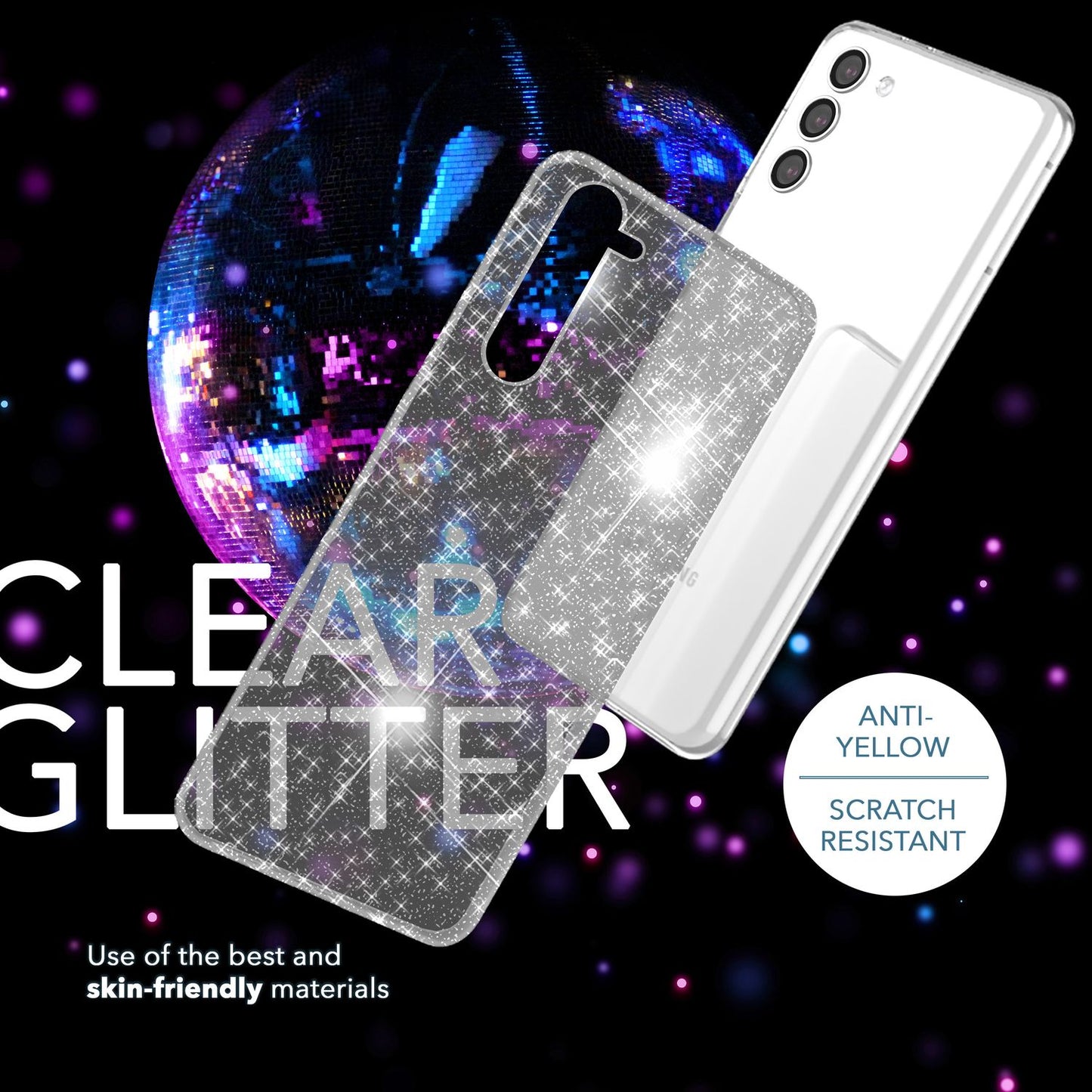 NALIA Glitzerhülle für Samsung Galaxy S23 Plus – Funkelndes Silikon Case – DAZZLIN (Transparent & Stoßfest) – Marke aus Berlin