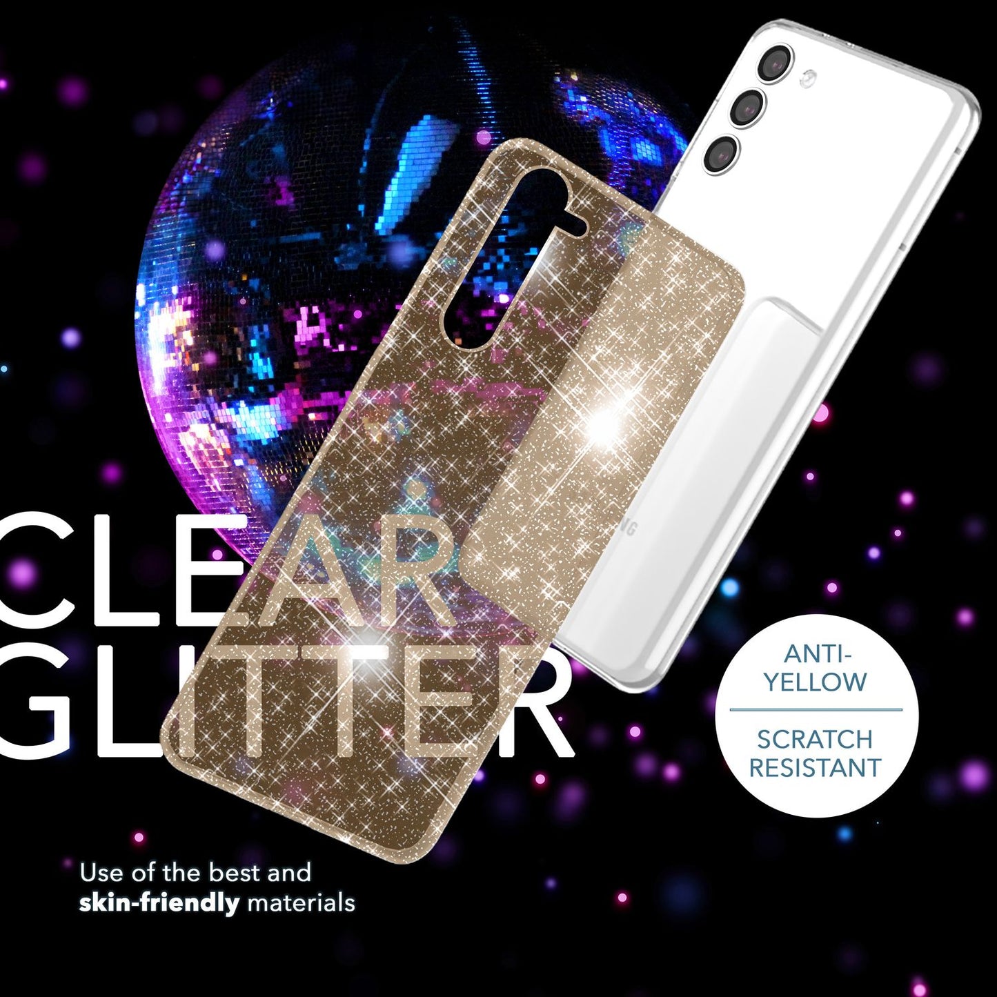 NALIA Glitzerhülle für Samsung Galaxy S23 Plus – Funkelndes Silikon Case – DAZZLIN (Transparent & Stoßfest) – Marke aus Berlin