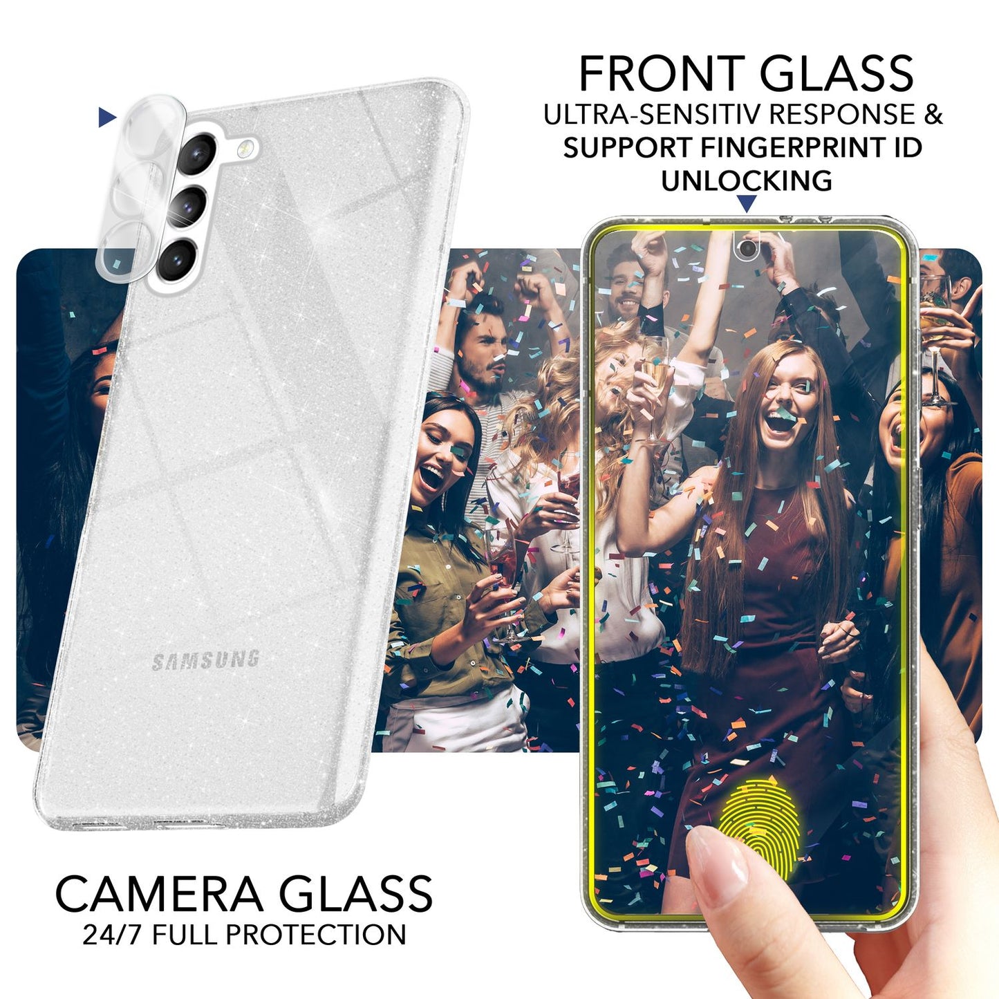 NALIA Glitzerhülle für Samsung Galaxy S23 Plus – Funkelndes Silikon Case – DAZZLIN (Transparent & Stoßfest) – Marke aus Berlin