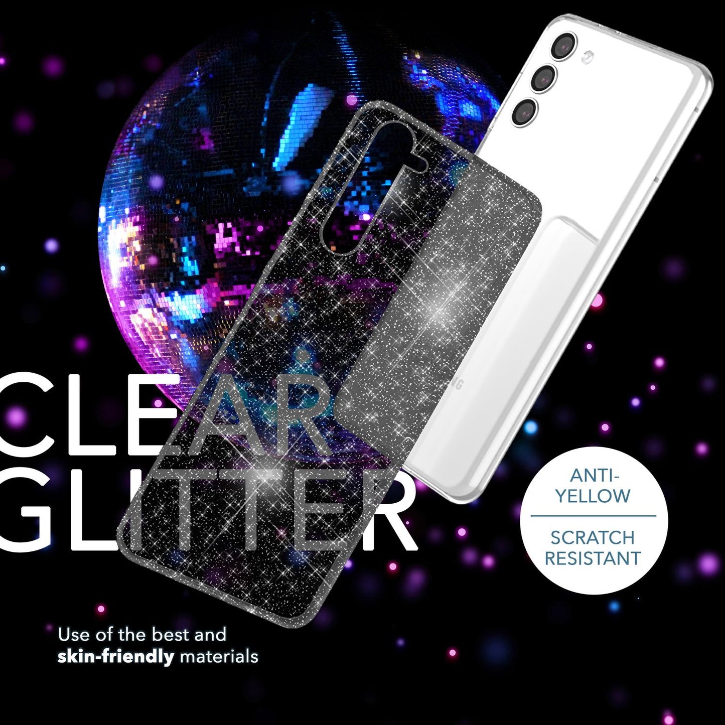 NALIA Glitzerhülle für Samsung Galaxy S23 Plus – Funkelndes Silikon Case – DAZZLIN (Transparent & Stoßfest) – Marke aus Berlin