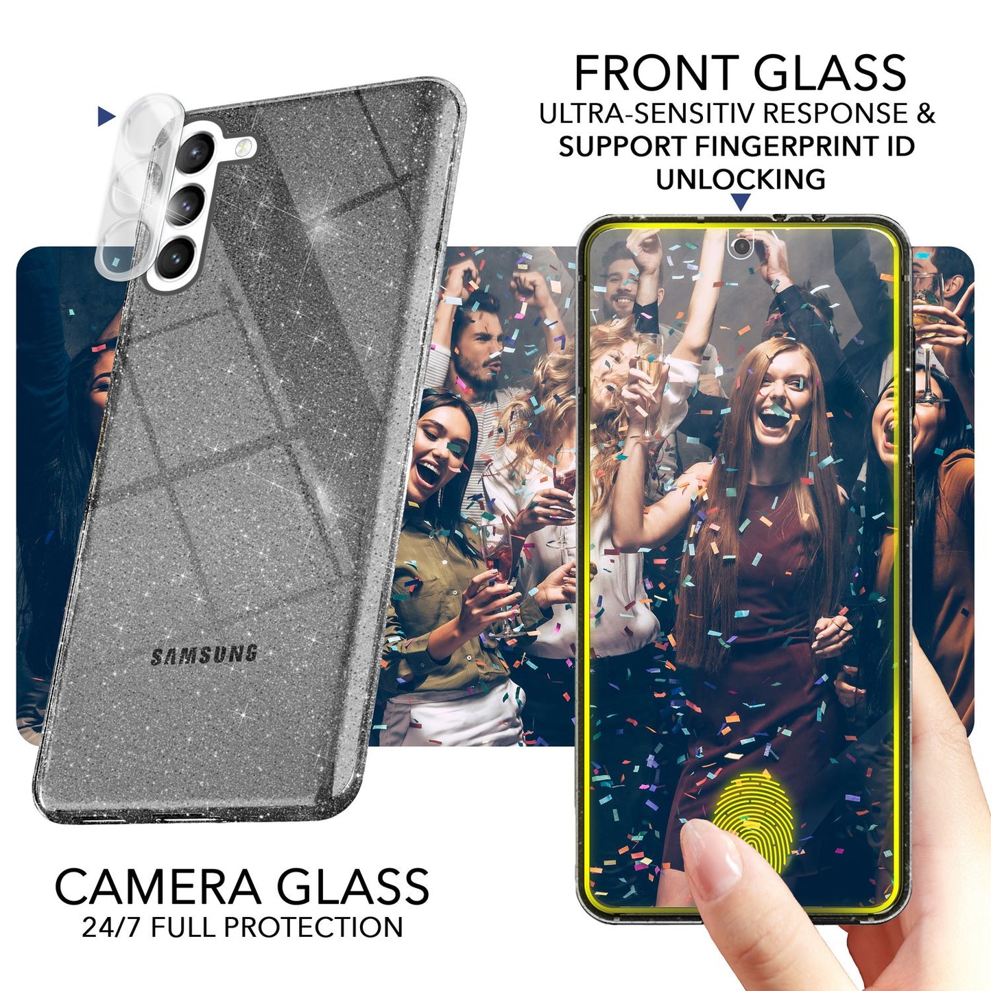 NALIA Glitzerhülle für Samsung Galaxy S23 Plus – Funkelndes Silikon Case – DAZZLIN (Transparent & Stoßfest) – Marke aus Berlin
