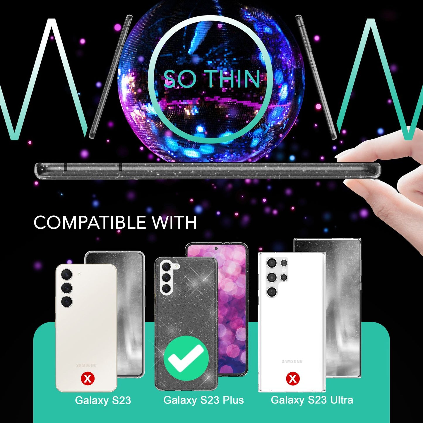 NALIA Glitzerhülle für Samsung Galaxy S23 Plus – Funkelndes Silikon Case – DAZZLIN (Transparent & Stoßfest) – Marke aus Berlin