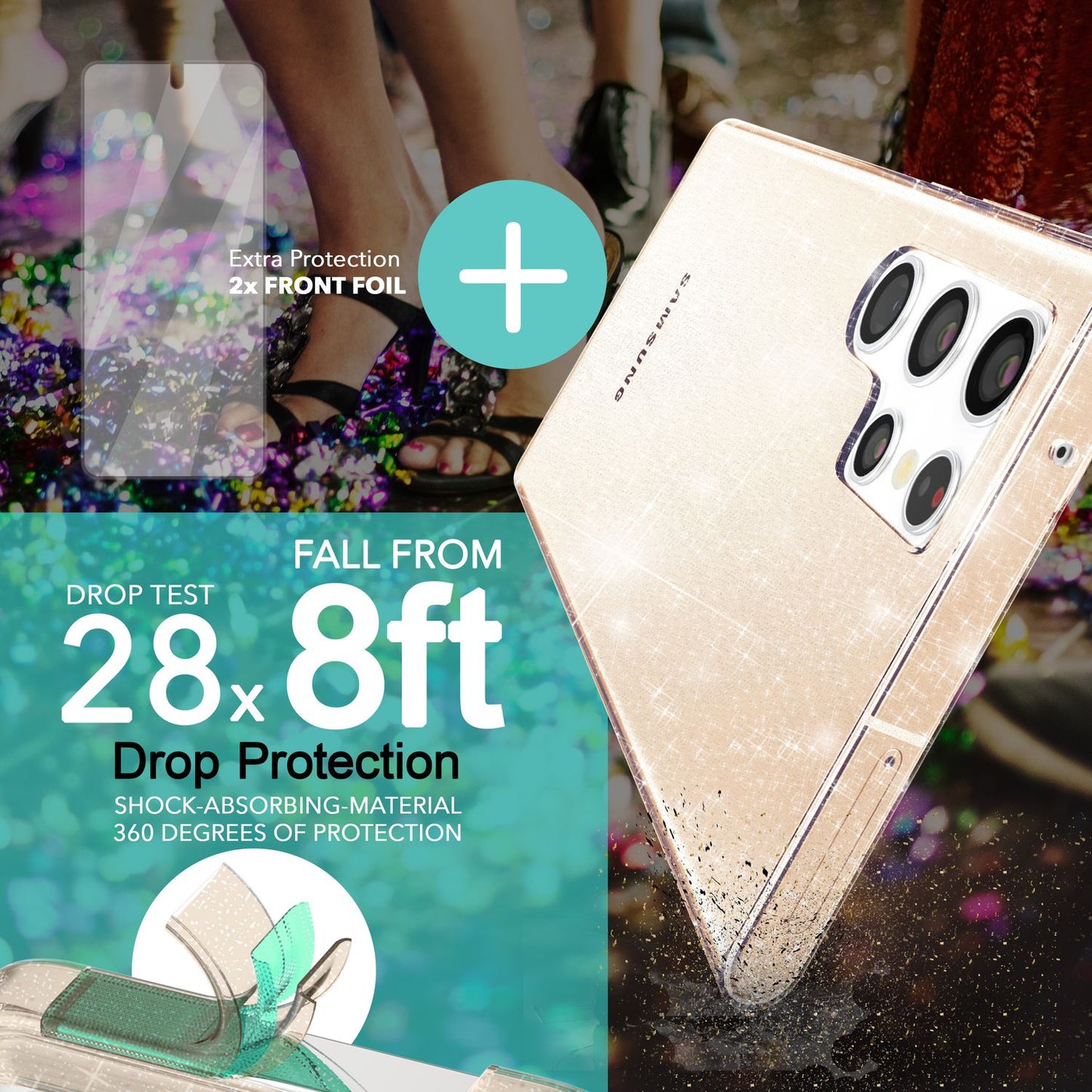NALIA Glitzerhülle für Samsung Galaxy S23 Ultra – Funkelndes Silikon Case – DAZZLIN (Transparent & Stoßfest) – Marke aus Berlin