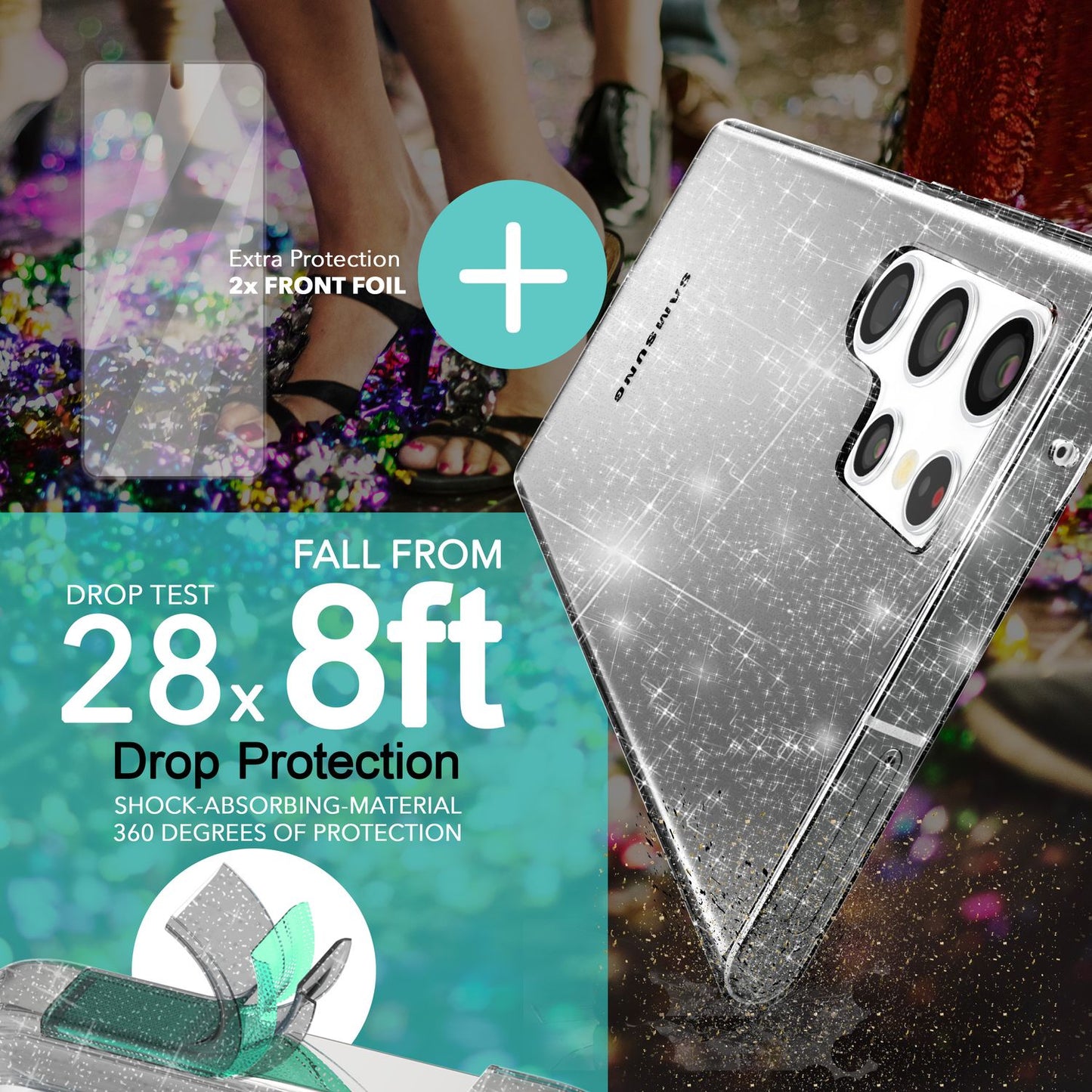 NALIA Glitzerhülle für Samsung Galaxy S23 Ultra – Funkelndes Silikon Case – DAZZLIN (Transparent & Stoßfest) – Marke aus Berlin