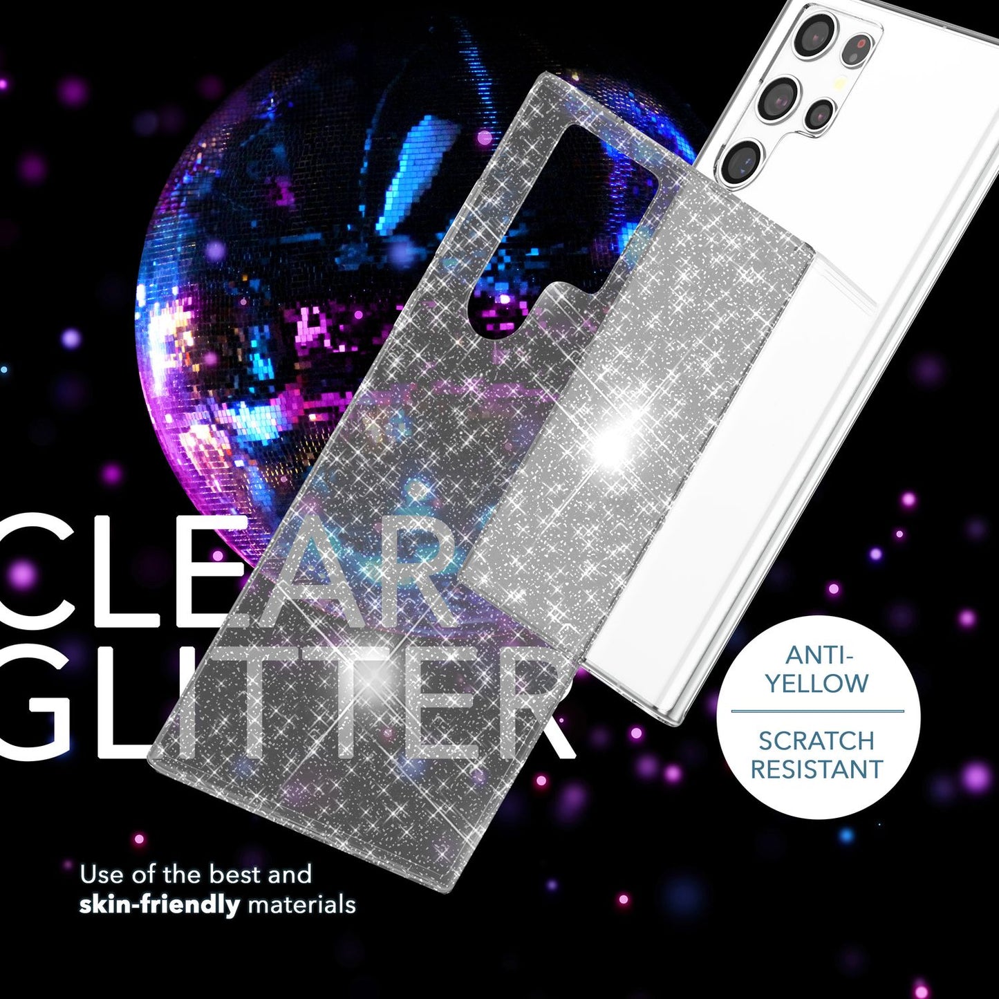 NALIA Glitzerhülle für Samsung Galaxy S23 Ultra – Funkelndes Silikon Case – DAZZLIN (Transparent & Stoßfest) – Marke aus Berlin