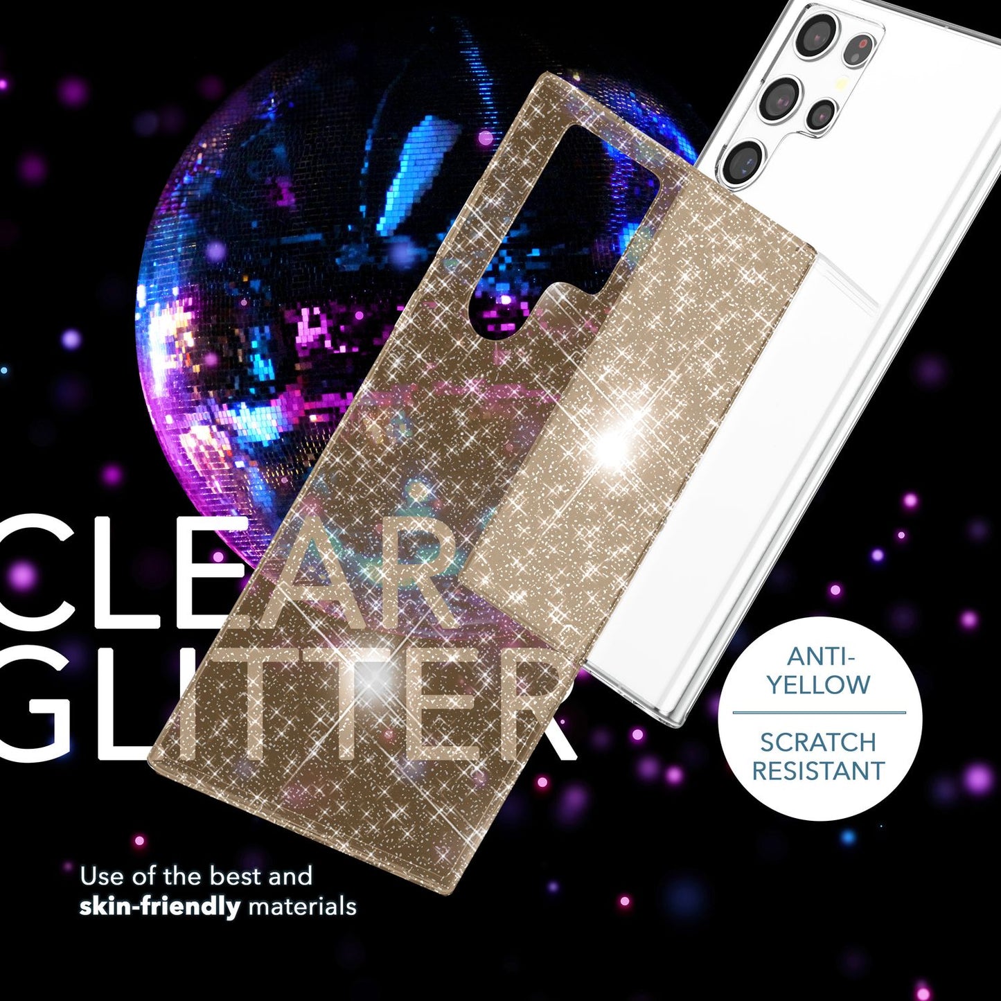 NALIA Glitzerhülle für Samsung Galaxy S23 Ultra – Funkelndes Silikon Case – DAZZLIN (Transparent & Stoßfest) – Marke aus Berlin