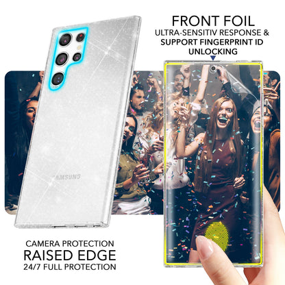 NALIA Glitzerhülle für Samsung Galaxy S23 Ultra – Funkelndes Silikon Case – DAZZLIN (Transparent & Stoßfest) – Marke aus Berlin