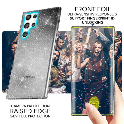 NALIA Glitzerhülle für Samsung Galaxy S23 Ultra – Funkelndes Silikon Case – DAZZLIN (Transparent & Stoßfest) – Marke aus Berlin