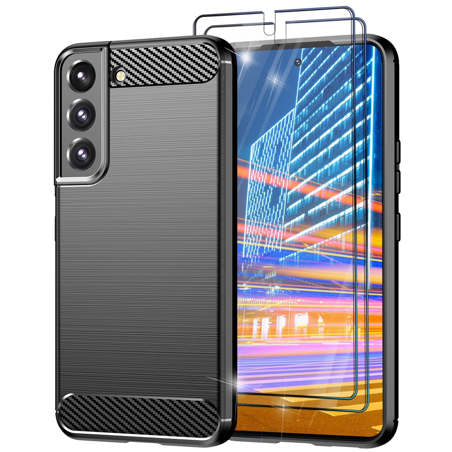 NALIA Silikonhülle für Samsung Galaxy S23 – Rutschfest & Matt – VORTEX (Gebürstete Optik & Carbon Design) – Marke aus Berlin