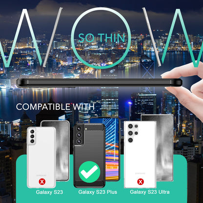 NALIA Silikonhülle für Samsung Galaxy S23 Plus – Rutschfest & Matt – VORTEX (Gebürstete Optik & Carbon Design) – Marke aus Berlin