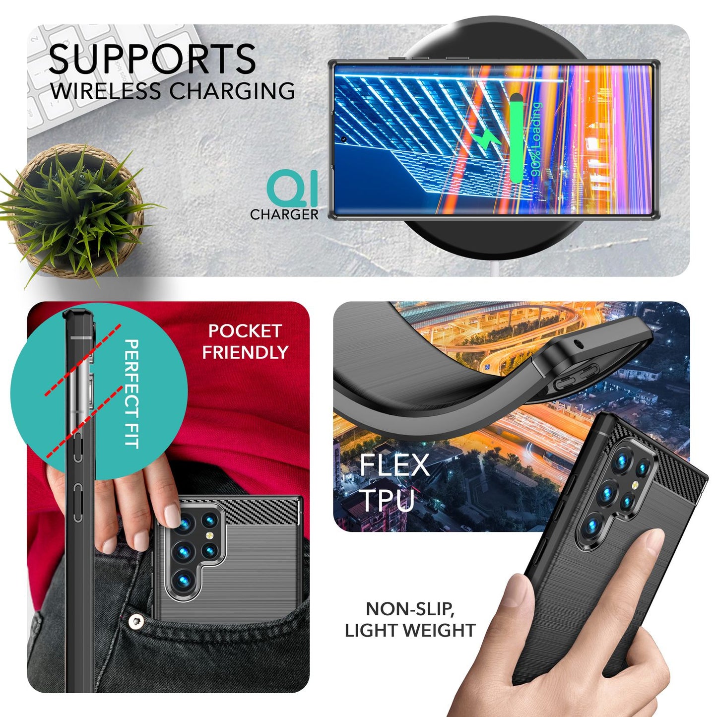 NALIA Silikonhülle für Samsung Galaxy S23 Ultra – Rutschfest & Matt – VORTEX (Gebürstete Optik & Carbon Design) – Marke aus Berlin