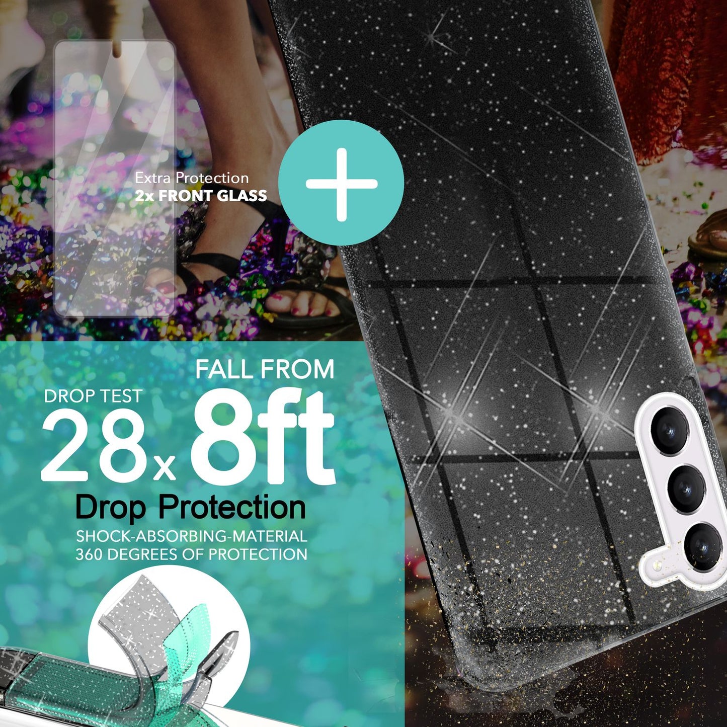 NALIA Glitzerhülle für Samsung Galaxy S23 – Funkelnder Glitzer-Look & Grip – SHINEPOP (Silikon Case) – Marke aus Berlin