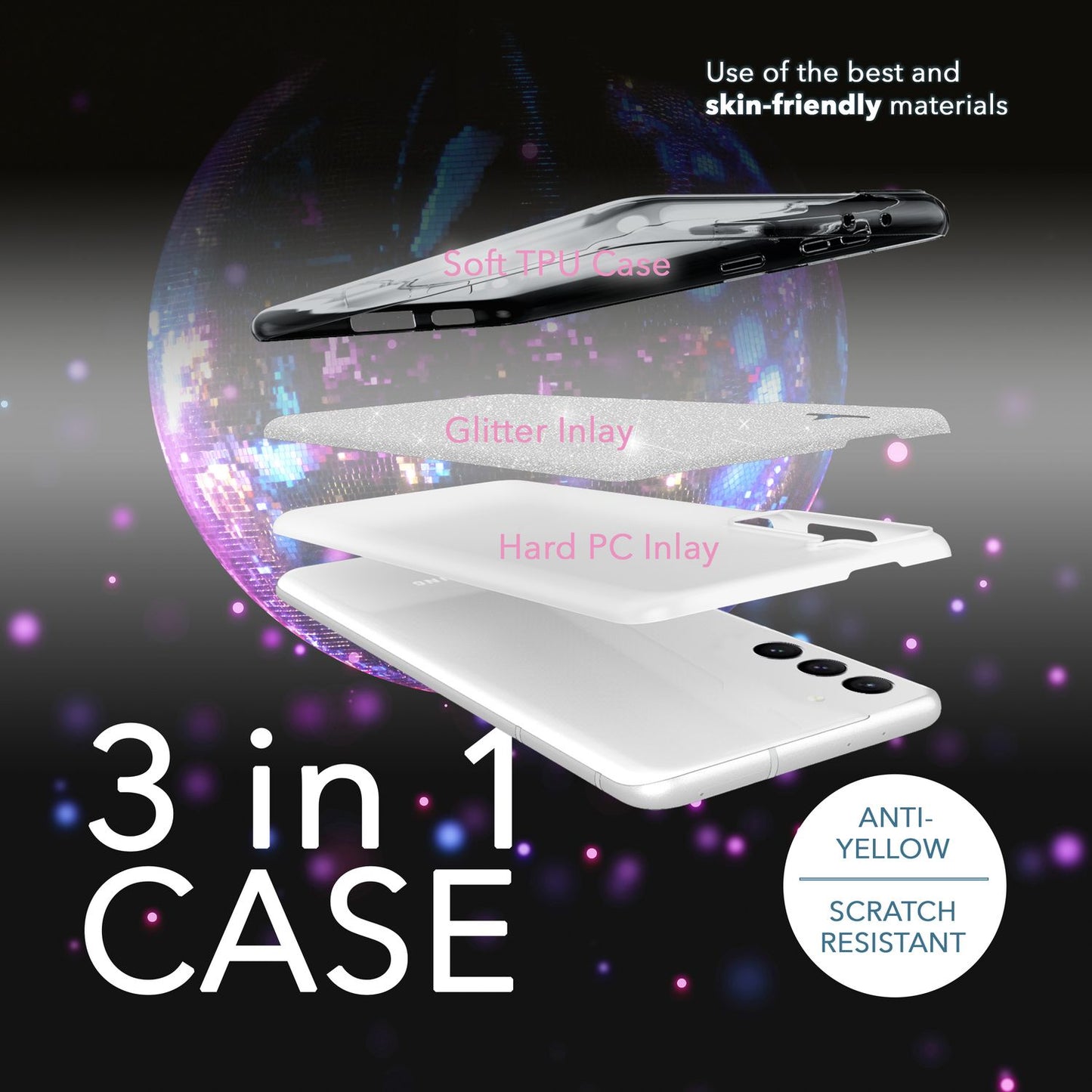 NALIA Glitzerhülle für Samsung Galaxy S23 – Funkelnder Glitzer-Look & Grip – SHINEPOP (Silikon Case) – Marke aus Berlin