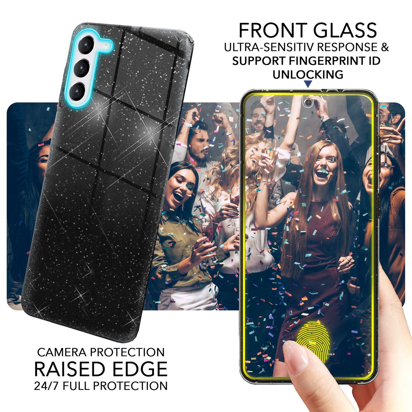 NALIA Glitzerhülle für Samsung Galaxy S23 – Funkelnder Glitzer-Look & Grip – SHINEPOP (Silikon Case) – Marke aus Berlin