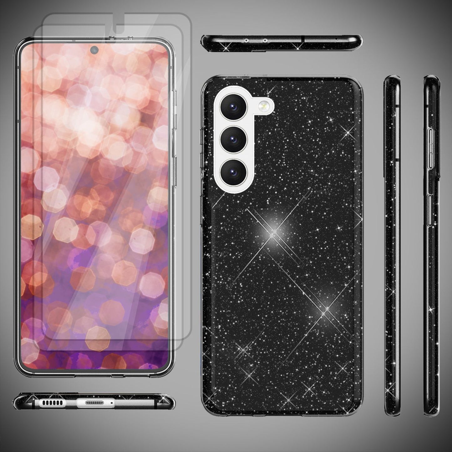 NALIA Glitzerhülle für Samsung Galaxy S23 – Funkelnder Glitzer-Look & Grip – SHINEPOP (Silikon Case) – Marke aus Berlin