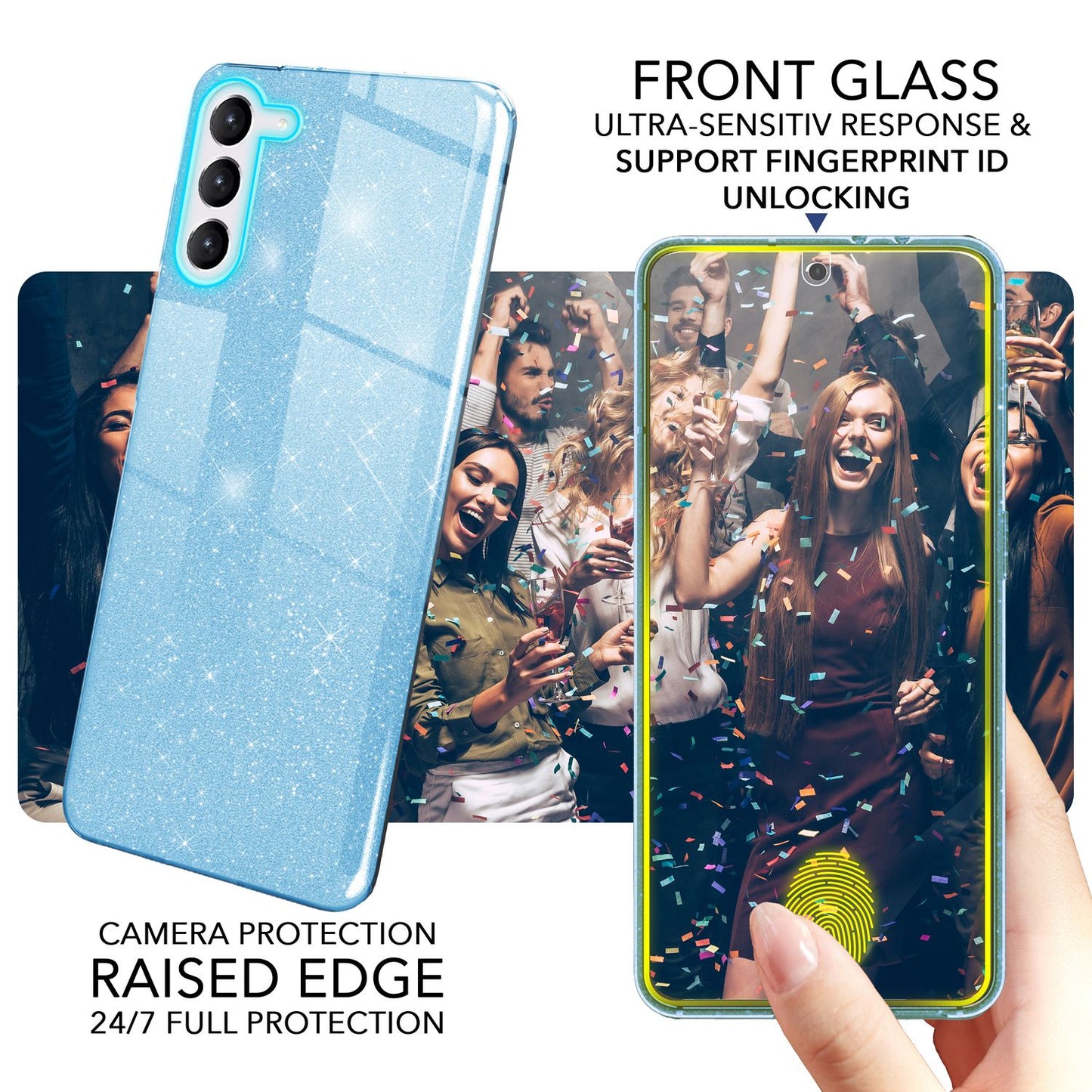NALIA Glitzerhülle für Samsung Galaxy S23 – Funkelnder Glitzer-Look & Grip – SHINEPOP (Silikon Case) – Marke aus Berlin