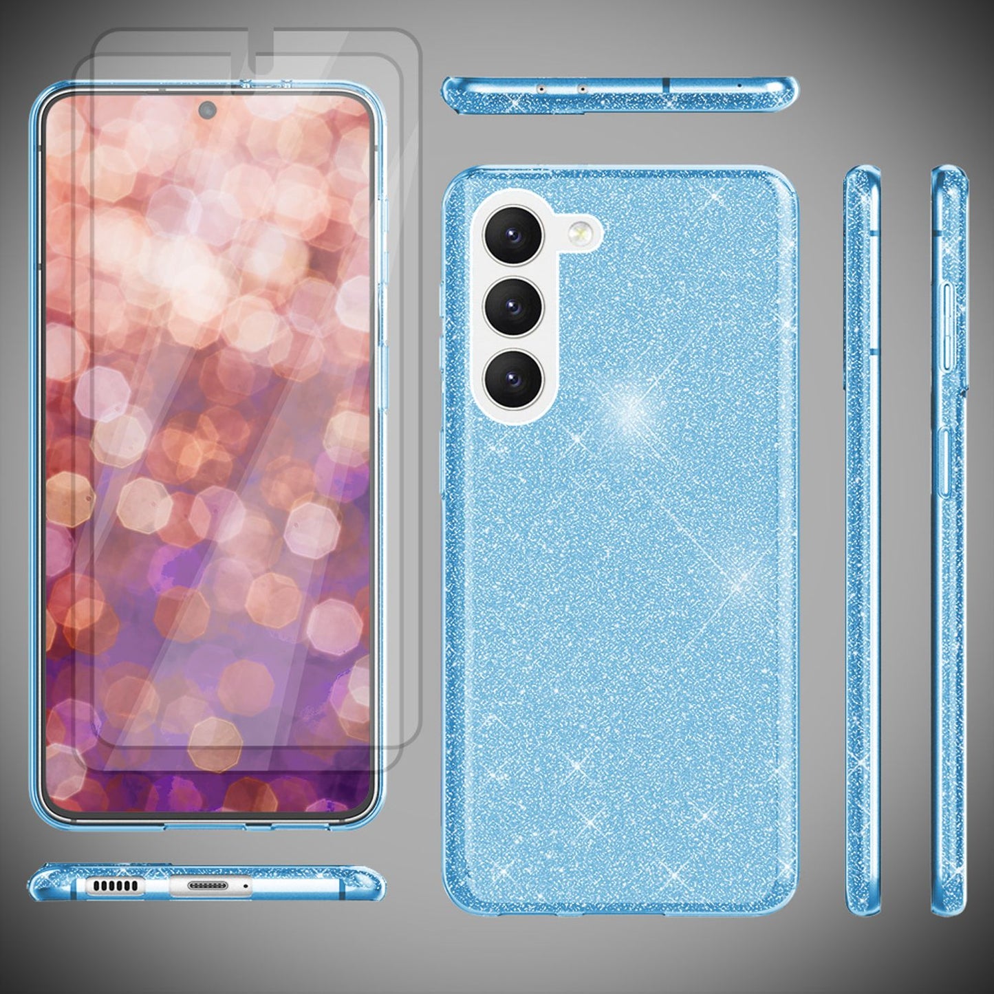 NALIA Glitzerhülle für Samsung Galaxy S23 – Funkelnder Glitzer-Look & Grip – SHINEPOP (Silikon Case) – Marke aus Berlin