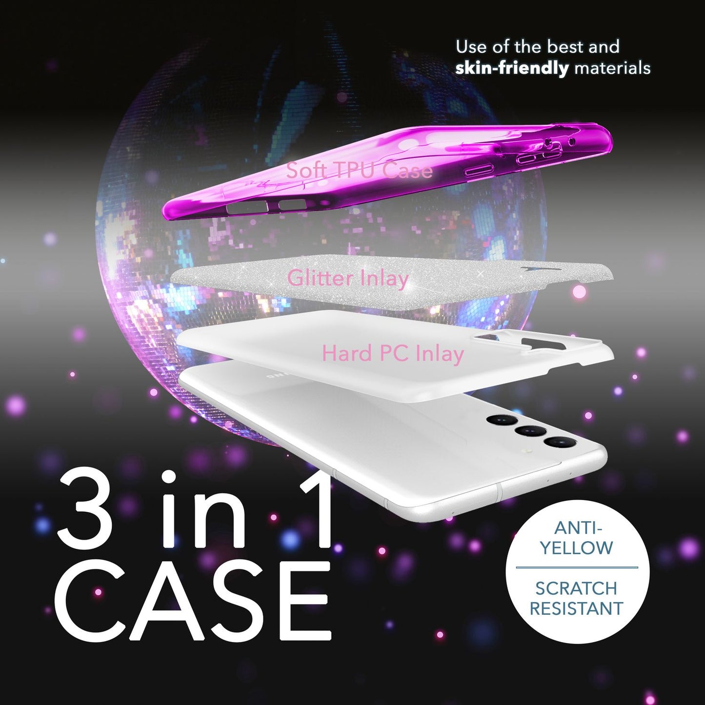NALIA Glitzerhülle für Samsung Galaxy S23 – Funkelnder Glitzer-Look & Grip – SHINEPOP (Silikon Case) – Marke aus Berlin
