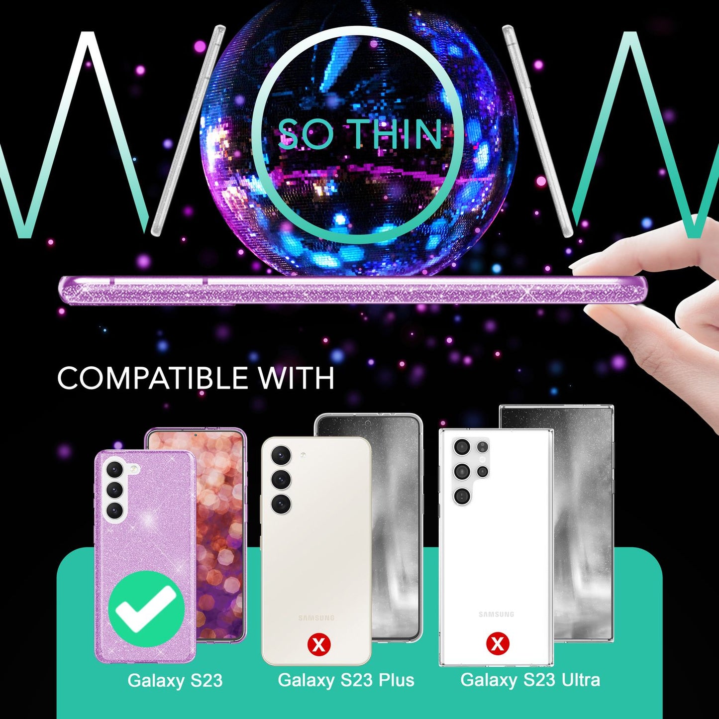 NALIA Glitzerhülle für Samsung Galaxy S23 – Funkelnder Glitzer-Look & Grip – SHINEPOP (Silikon Case) – Marke aus Berlin