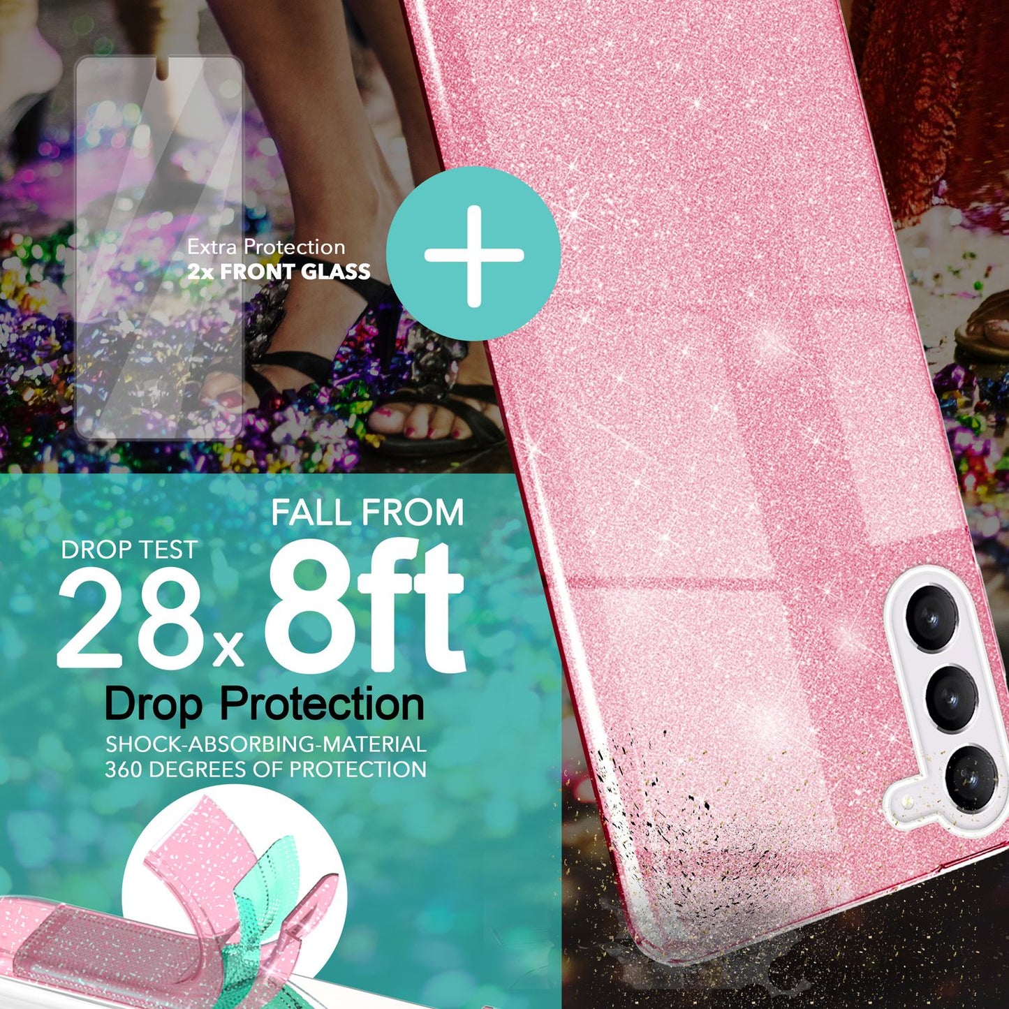 NALIA Glitzerhülle für Samsung Galaxy S23 – Funkelnder Glitzer-Look & Grip – SHINEPOP (Silikon Case) – Marke aus Berlin