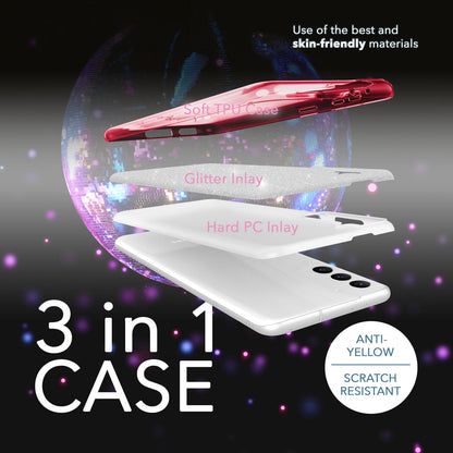 NALIA Glitzerhülle für Samsung Galaxy S23 – Funkelnder Glitzer-Look & Grip – SHINEPOP (Silikon Case) – Marke aus Berlin