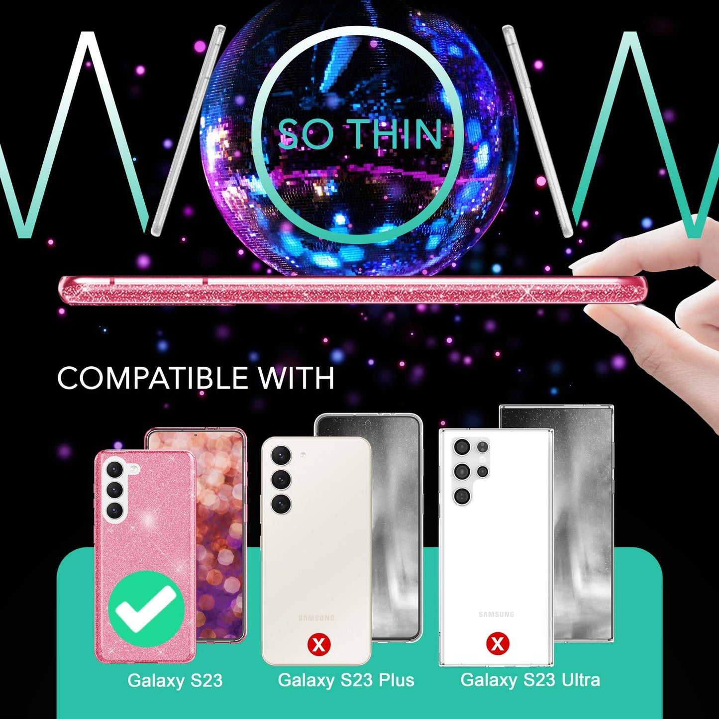 NALIA Glitzerhülle für Samsung Galaxy S23 – Funkelnder Glitzer-Look & Grip – SHINEPOP (Silikon Case) – Marke aus Berlin