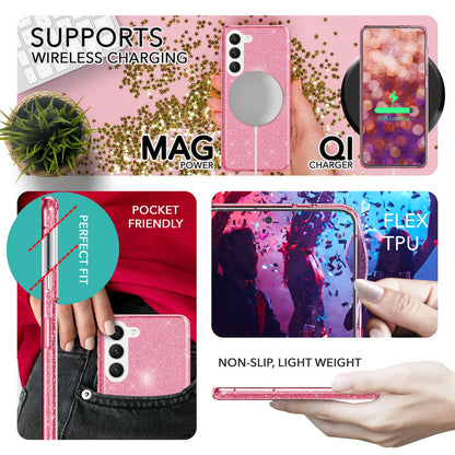 NALIA Glitzerhülle für Samsung Galaxy S23 – Funkelnder Glitzer-Look & Grip – SHINEPOP (Silikon Case) – Marke aus Berlin