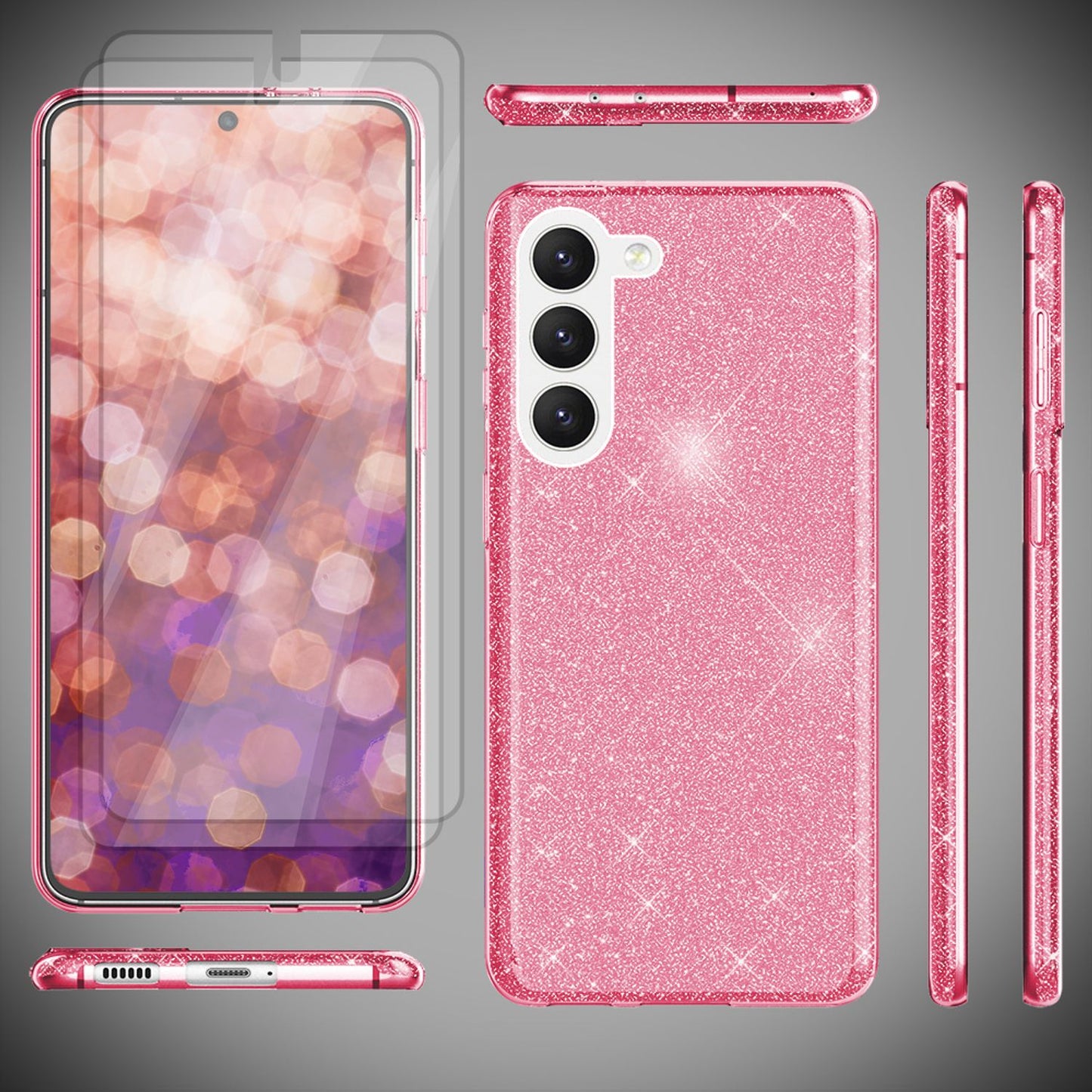 NALIA Glitzerhülle für Samsung Galaxy S23 – Funkelnder Glitzer-Look & Grip – SHINEPOP (Silikon Case) – Marke aus Berlin