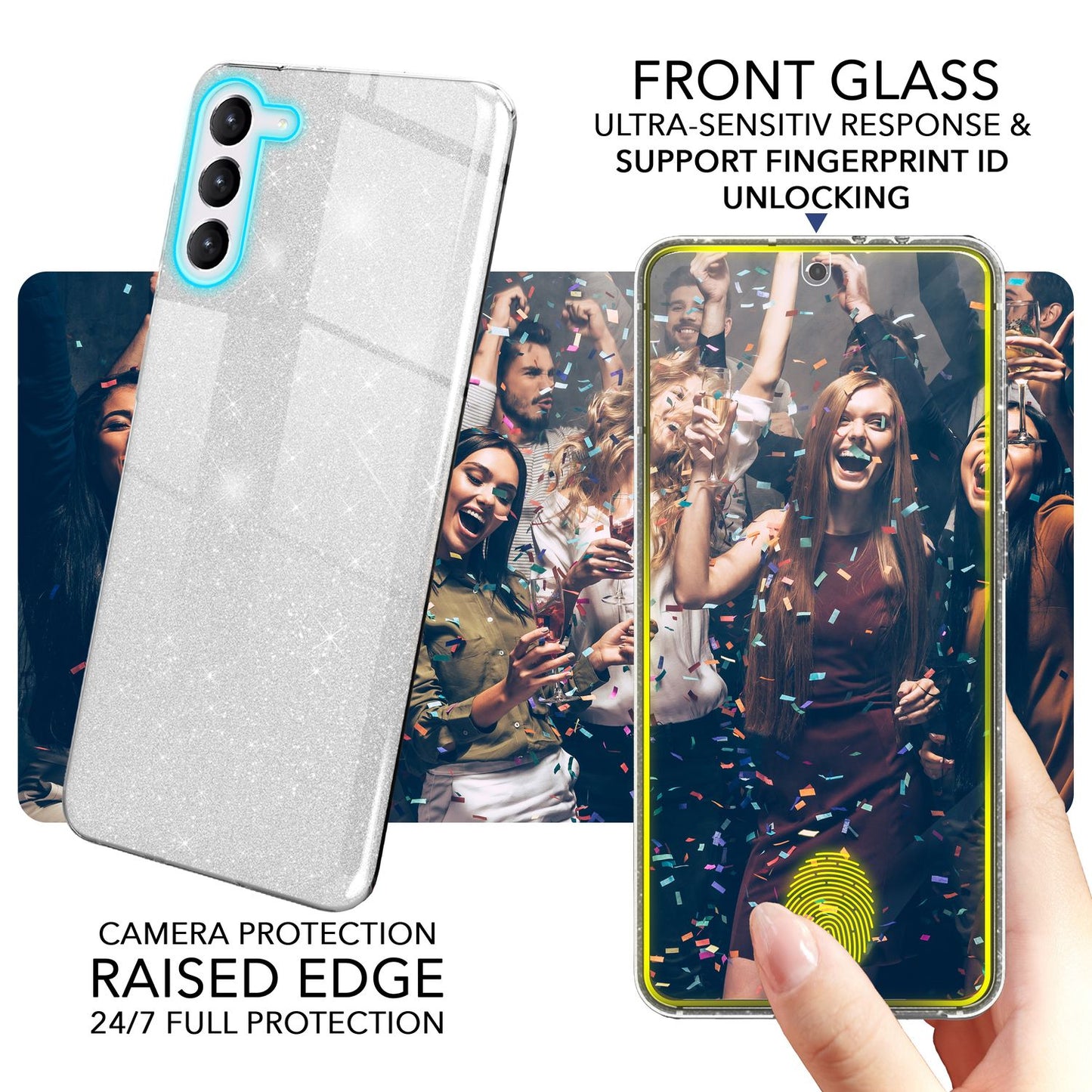 NALIA Glitzerhülle für Samsung Galaxy S23 – Funkelnder Glitzer-Look & Grip – SHINEPOP (Silikon Case) – Marke aus Berlin