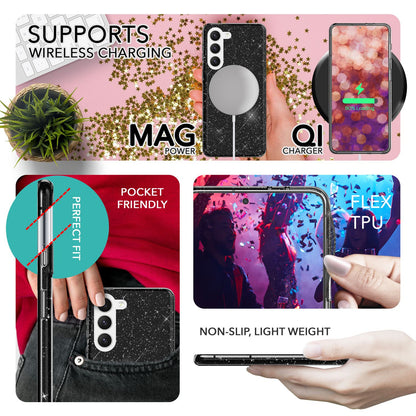 NALIA Glitzerhülle für Samsung Galaxy S23 Plus – Funkelnder Glitzer-Look & Grip – SHINEPOP (Silikon Case) – Marke aus Berlin
