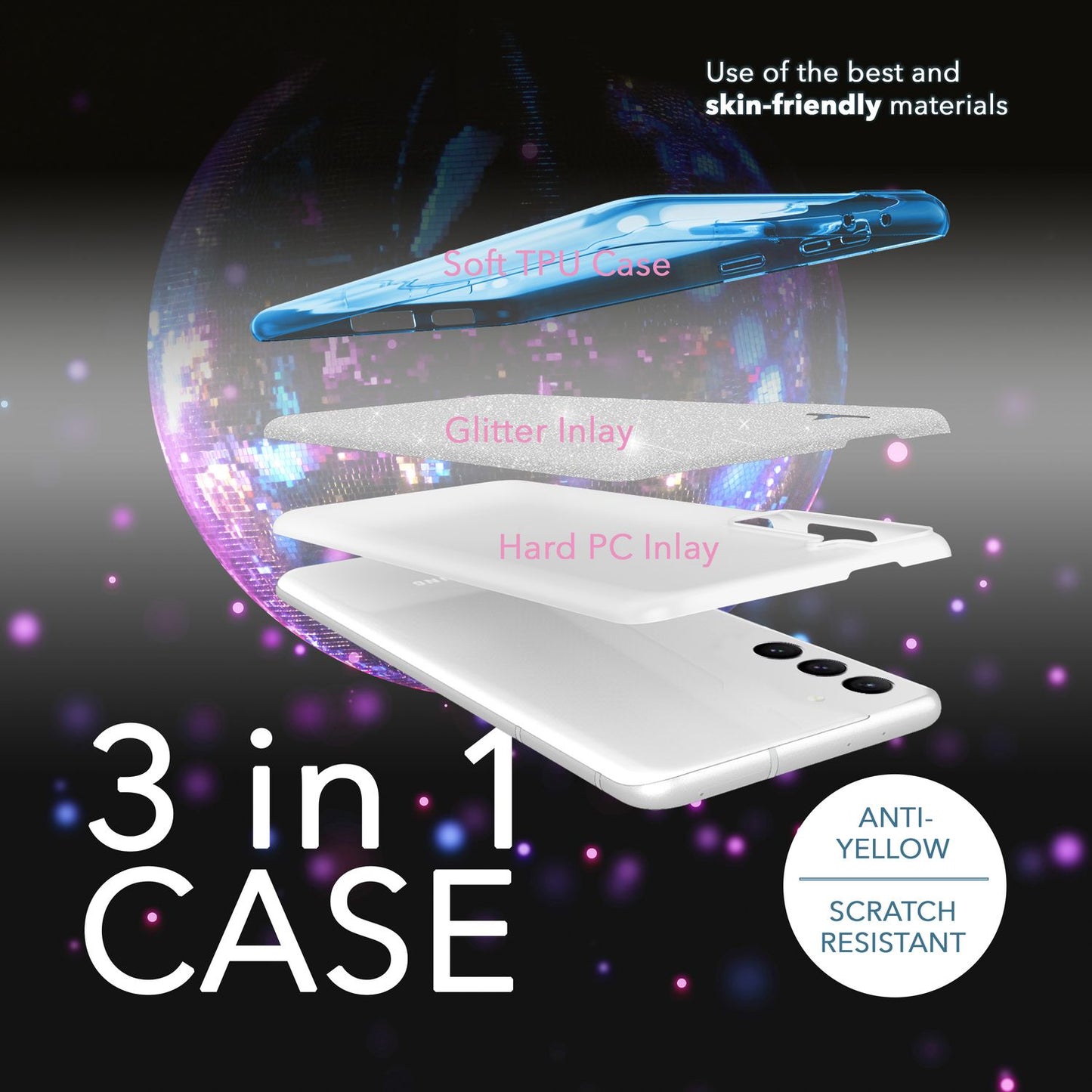 NALIA Glitzerhülle für Samsung Galaxy S23 Plus – Funkelnder Glitzer-Look & Grip – SHINEPOP (Silikon Case) – Marke aus Berlin