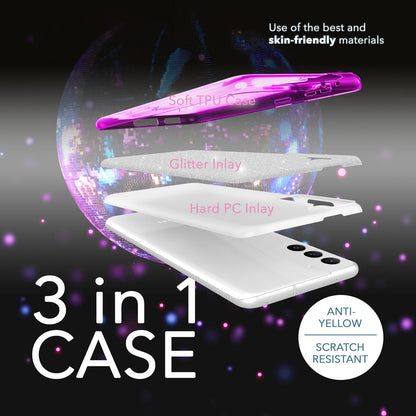NALIA Glitzerhülle für Samsung Galaxy S23 Plus – Funkelnder Glitzer-Look & Grip – SHINEPOP (Silikon Case) – Marke aus Berlin