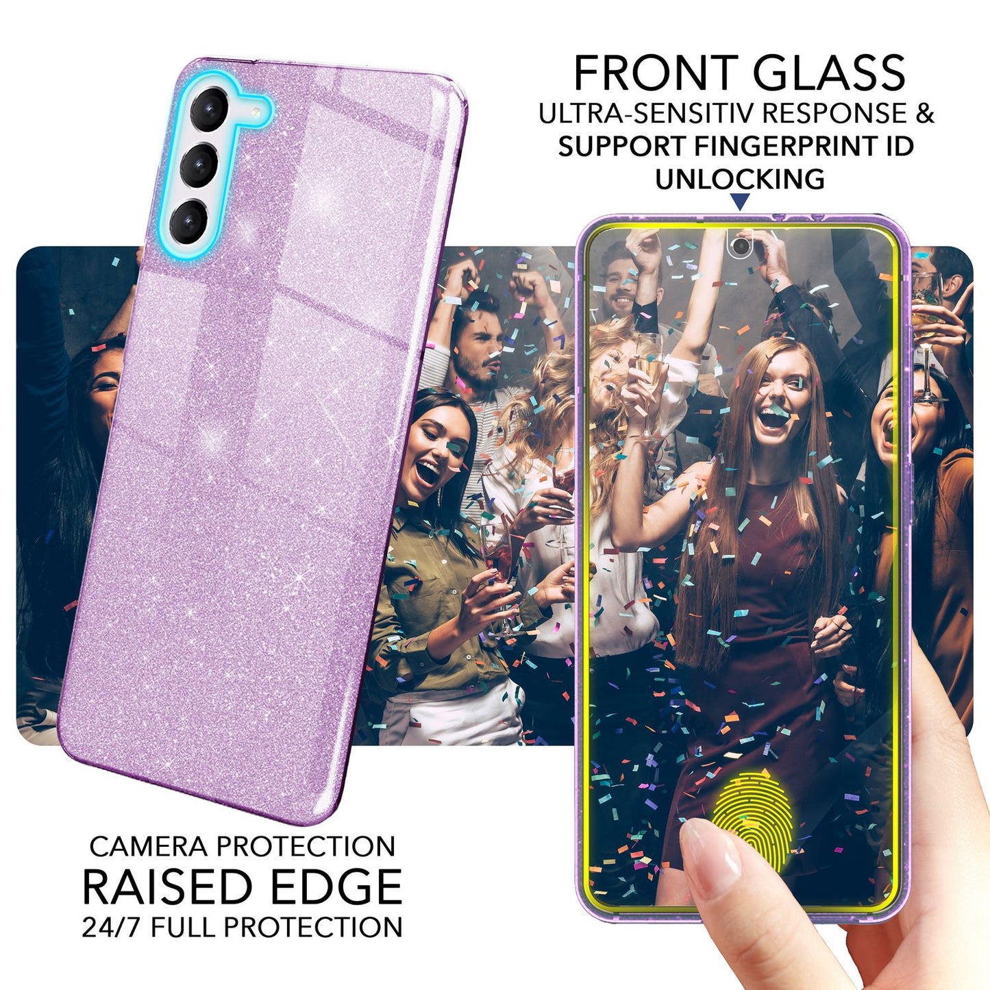 NALIA Glitzerhülle für Samsung Galaxy S23 Plus – Funkelnder Glitzer-Look & Grip – SHINEPOP (Silikon Case) – Marke aus Berlin