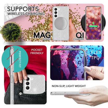 NALIA Glitzerhülle für Samsung Galaxy S23 Plus – Funkelnder Glitzer-Look & Grip – SHINEPOP (Silikon Case) – Marke aus Berlin
