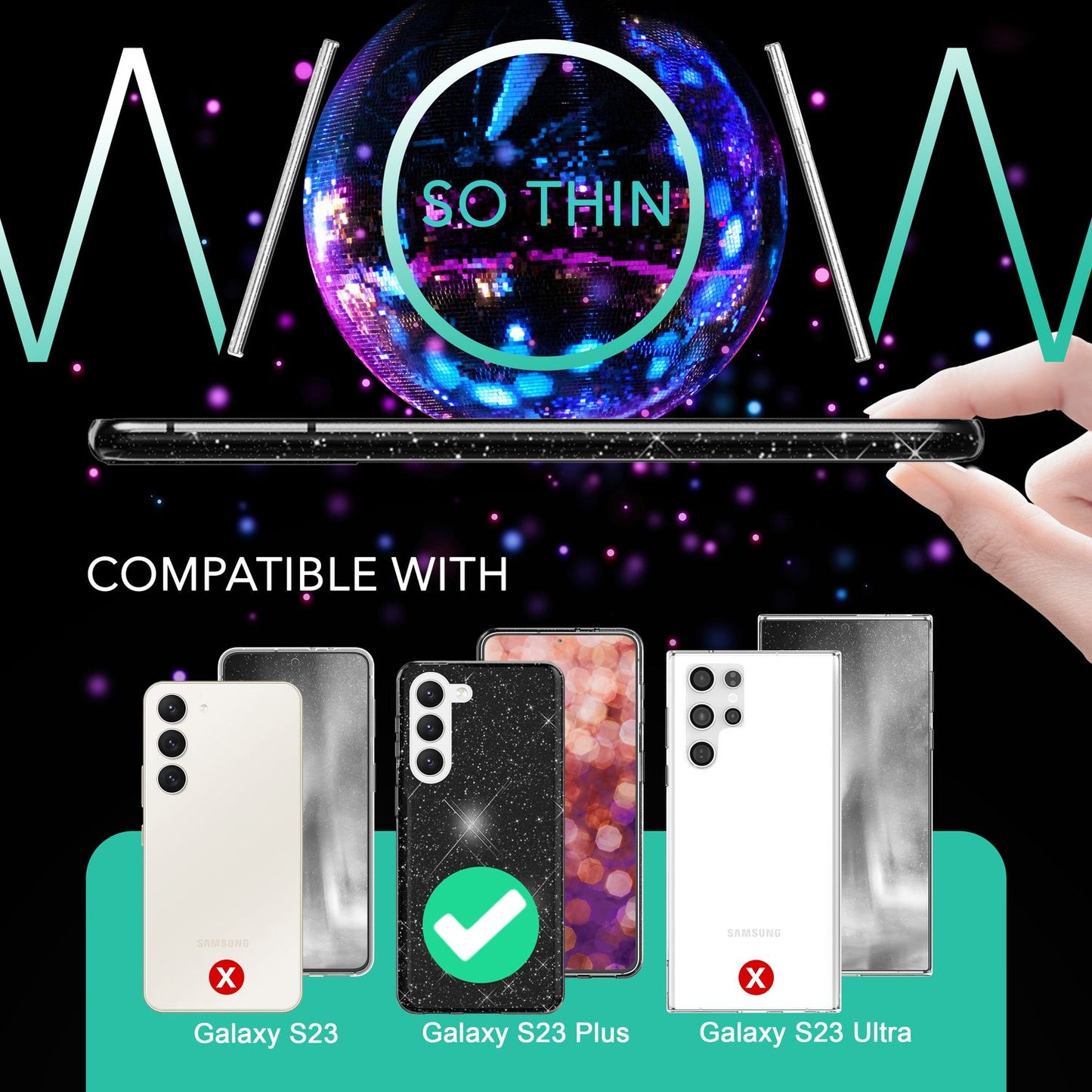 NALIA Glitzerhülle für Samsung Galaxy S23 Plus – Funkelnder Glitzer-Look & Grip – SHINEPOP (Silikon Case) – Marke aus Berlin