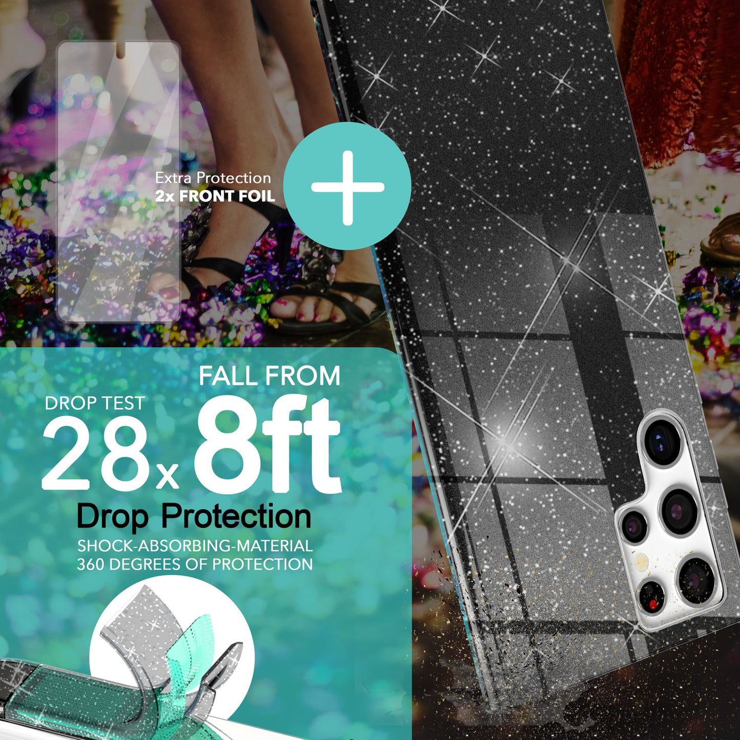 NALIA Glitzerhülle für Samsung Galaxy S23 Ultra – Funkelnder Glitzer-Look & Grip – SHINEPOP (Silikon Case) – Marke aus Berlin