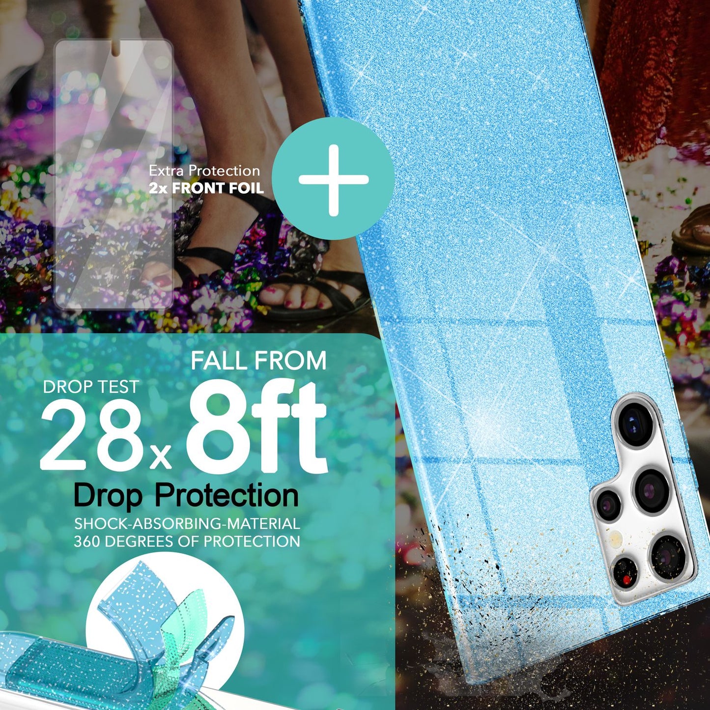NALIA Glitzerhülle für Samsung Galaxy S23 Ultra – Funkelnder Glitzer-Look & Grip – SHINEPOP (Silikon Case) – Marke aus Berlin