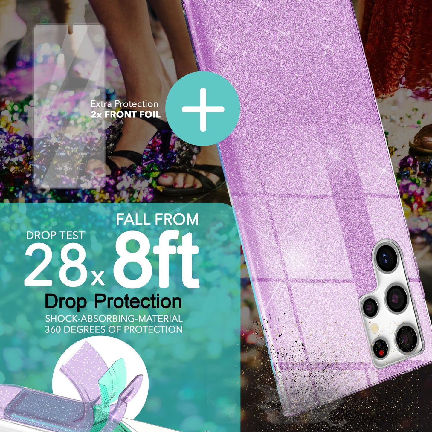 NALIA Glitzerhülle für Samsung Galaxy S23 Ultra – Funkelnder Glitzer-Look & Grip – SHINEPOP (Silikon Case) – Marke aus Berlin