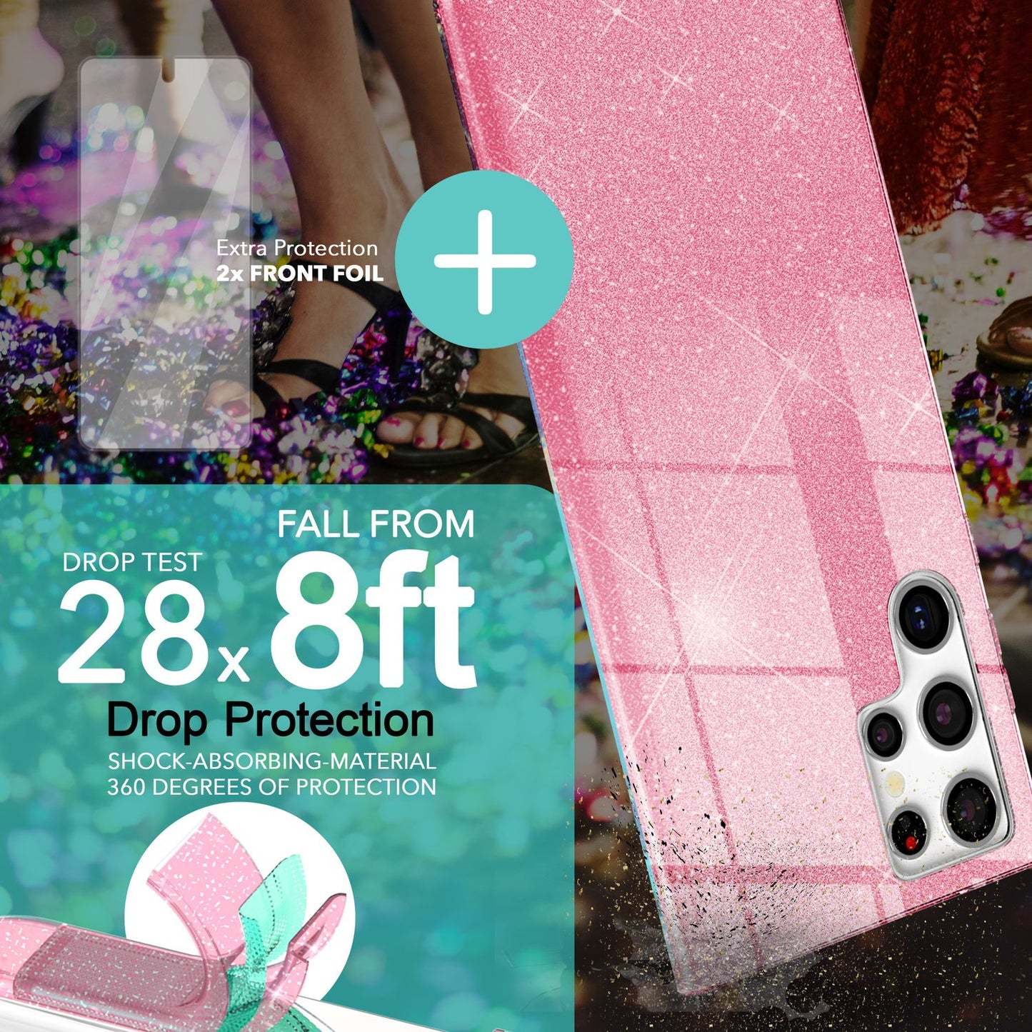 NALIA Glitzerhülle für Samsung Galaxy S23 Ultra – Funkelnder Glitzer-Look & Grip – SHINEPOP (Silikon Case) – Marke aus Berlin