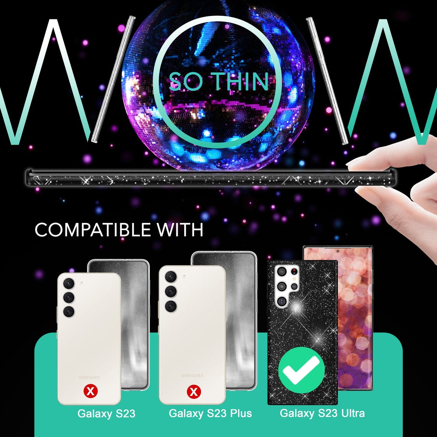 NALIA Glitzerhülle für Samsung Galaxy S23 Ultra – Funkelnder Glitzer-Look & Grip – SHINEPOP (Silikon Case) – Marke aus Berlin