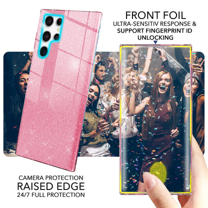 NALIA Glitzerhülle für Samsung Galaxy S23 Ultra – Funkelnder Glitzer-Look & Grip – SHINEPOP (Silikon Case) – Marke aus Berlin