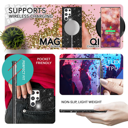 NALIA Glitzerhülle für Samsung Galaxy S23 Ultra – Funkelnder Glitzer-Look & Grip – SHINEPOP (Silikon Case) – Marke aus Berlin
