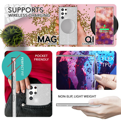 NALIA Glitzerhülle für Samsung Galaxy S23 Ultra – Funkelnder Glitzer-Look & Grip – SHINEPOP (Silikon Case) – Marke aus Berlin