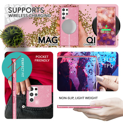 NALIA Glitzerhülle für Samsung Galaxy S23 Ultra – Funkelnder Glitzer-Look & Grip – SHINEPOP (Silikon Case) – Marke aus Berlin