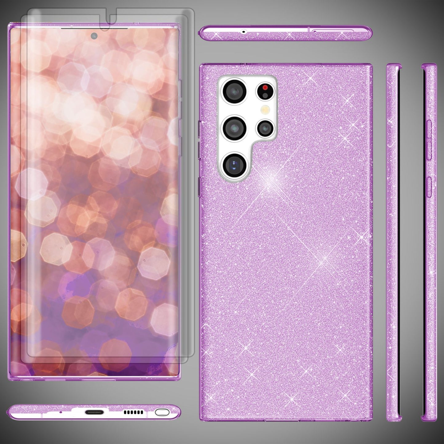 NALIA Glitzerhülle für Samsung Galaxy S23 Ultra – Funkelnder Glitzer-Look & Grip – SHINEPOP (Silikon Case) – Marke aus Berlin