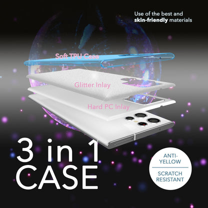NALIA Glitzerhülle für Samsung Galaxy S23 Ultra – Funkelnder Glitzer-Look & Grip – SHINEPOP (Silikon Case) – Marke aus Berlin