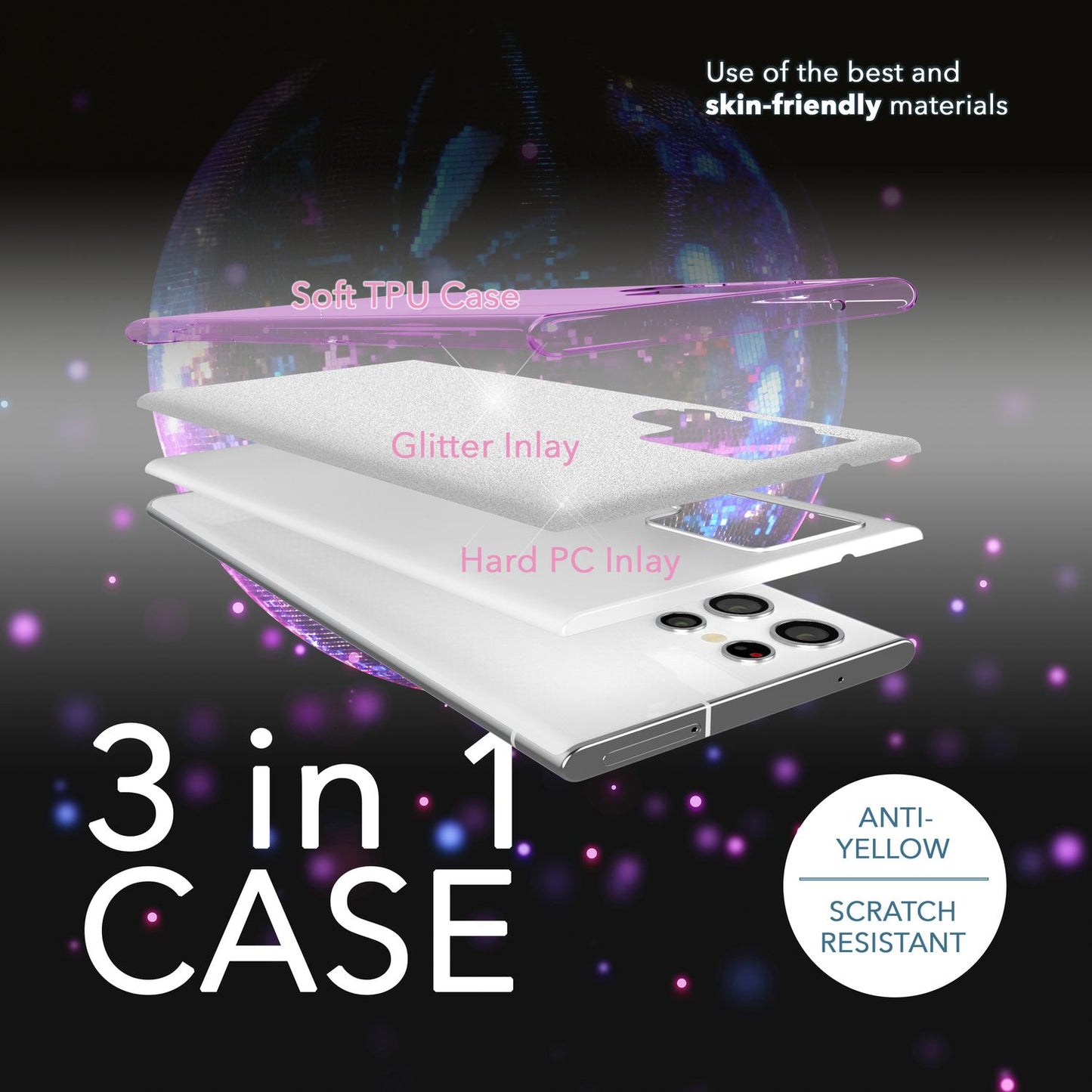 NALIA Glitzerhülle für Samsung Galaxy S23 Ultra – Funkelnder Glitzer-Look & Grip – SHINEPOP (Silikon Case) – Marke aus Berlin