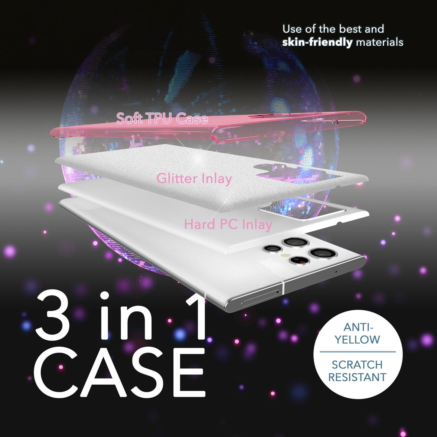NALIA Glitzerhülle für Samsung Galaxy S23 Ultra – Funkelnder Glitzer-Look & Grip – SHINEPOP (Silikon Case) – Marke aus Berlin