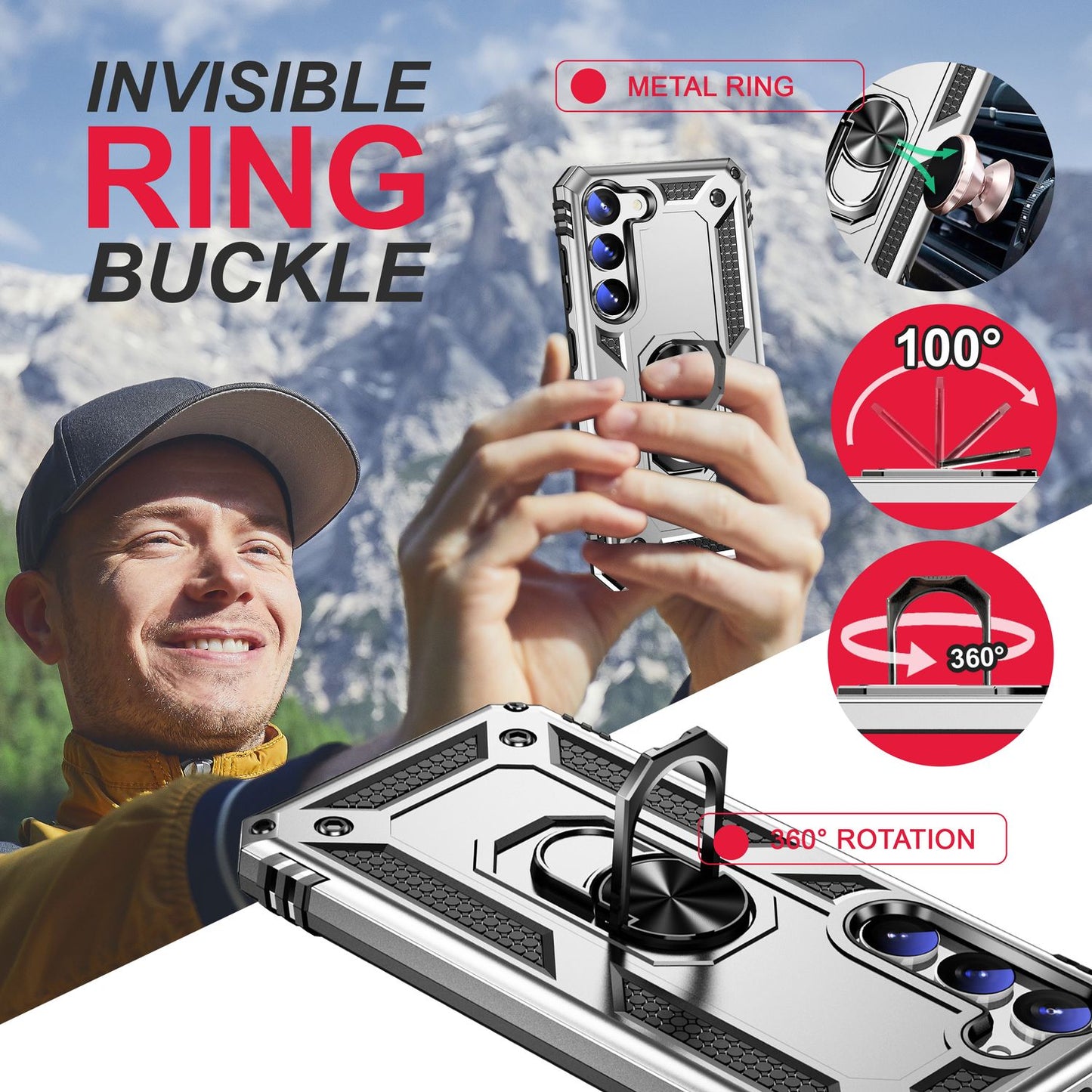 NALIA Panzerhülle für Samsung Galaxy S23 – Ring-Ständer 360° & Magnet-Halterung Kompatibel – RINGDEFEND (Stoßfestes Outdoor Case) – Marke aus Berlin